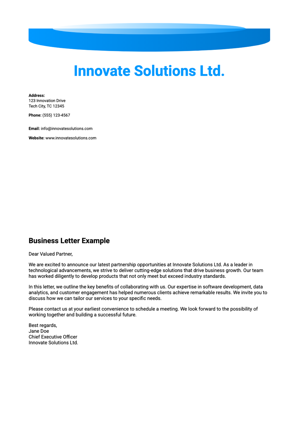Blue wave corporate letterhead template with placeholder contact info_variant_2